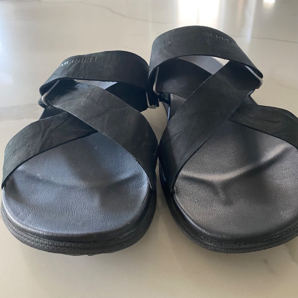 Merrell Womens Black Leather Slide Sandals - Around Town Sunvue - Sz11